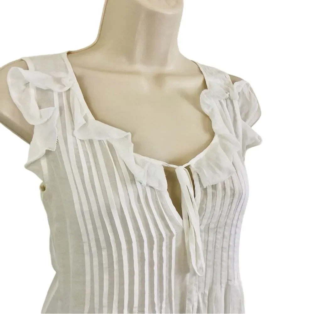 Theory White Bohemian Style Babydoll Top Pin-tuck Pleating Sleeveless Ruffled - Picture 4 of 15